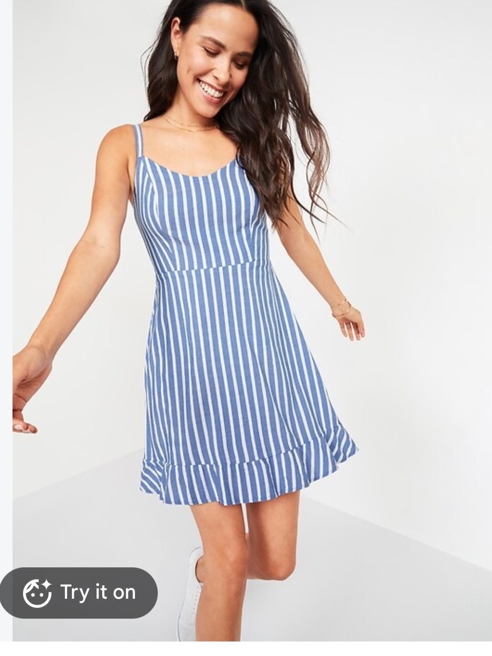 Old Navy Blue & White Striped Spaghetti Strap Dress size medium
